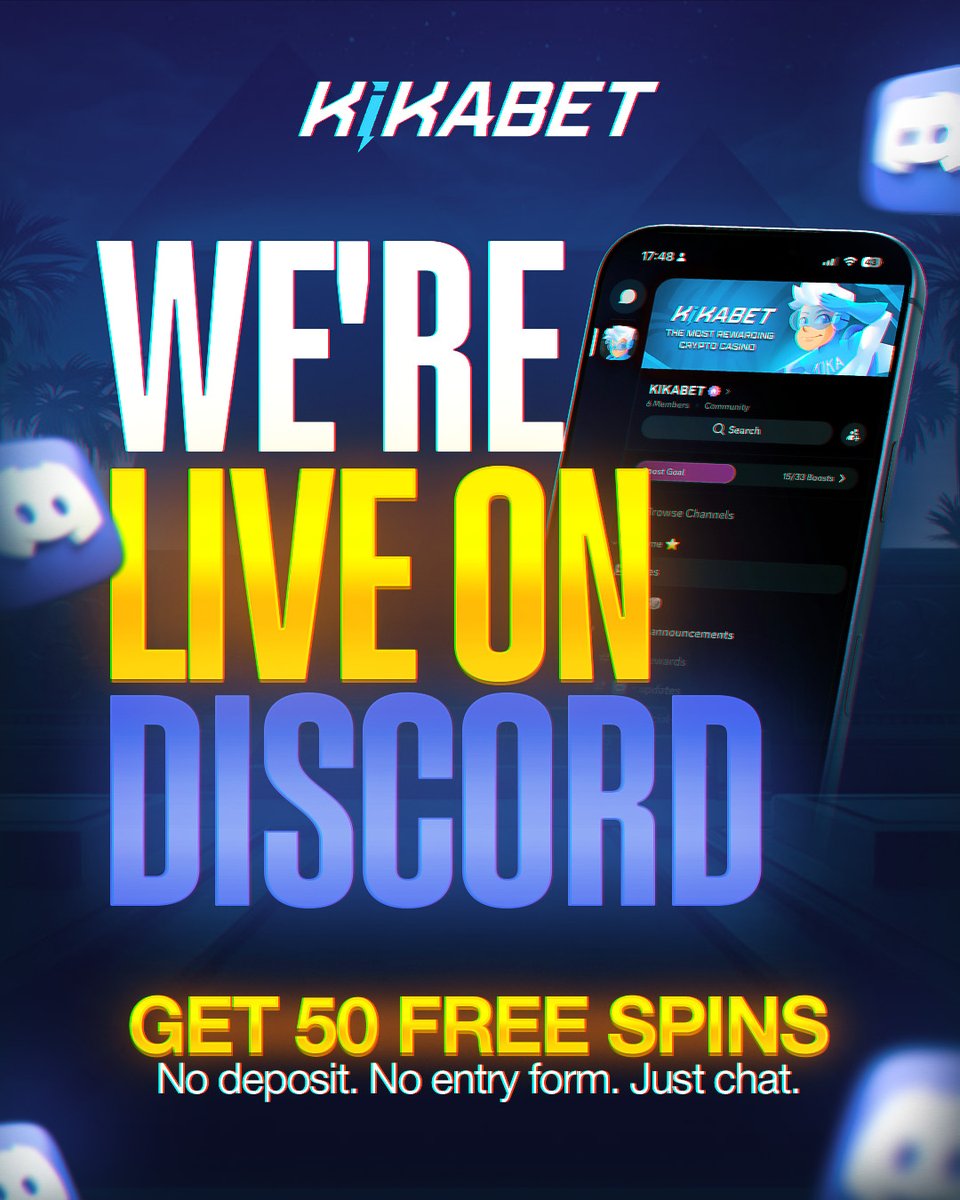 Kikabetcom's tweet photo. Our official Discord is LIVE 🎉
To celebrate — we're giving away $200 to our community!
• Follow @Kikabetcom
• Like & RT this post
• Join 👉 https://t.co/6aPwBCMgpP
• Tag 3 friends below
🏆 8 winners × $25 each
🎰 BONUS: first 10 members to hit Bronze in Discord get 50 FREE SPINS — just for chatting.