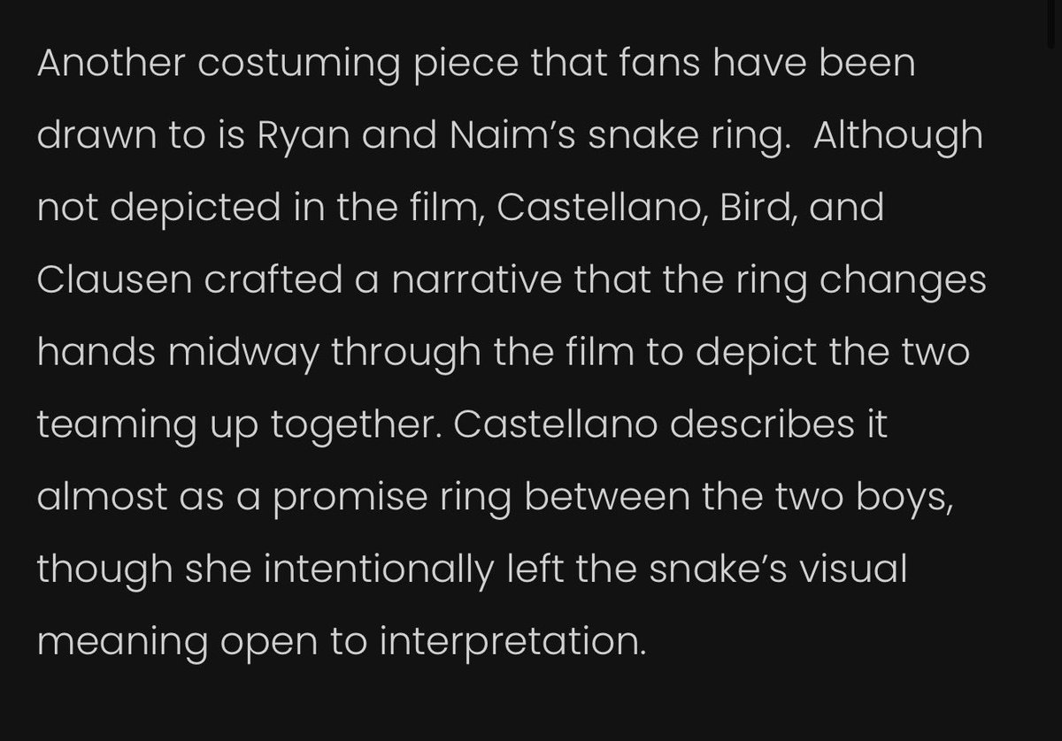 slytherinalexx's tweet photo. From @kamrynsfilm interview with Leviticus costume designer Zohie Castellano: the snake ring is a promise ring between Naim and Ryan. 😭😭 https://t.co/uvWukDWblB