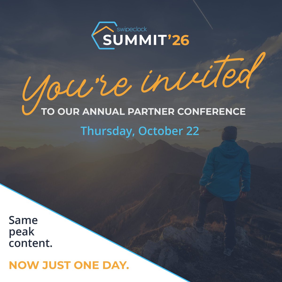 Swipeclock's tweet photo. Summit registration is live! Partners can save their spot for a free event packed with product insights, business-building ideas, and practical takeaways. First 300 registrants receive an attendee kit.

Date: October 22 (ONLY ONE DAY)
https://t.co/5yyyZHi5tH

#SwipeclockSummit26 https://t.co/aTeQ5Yw93t