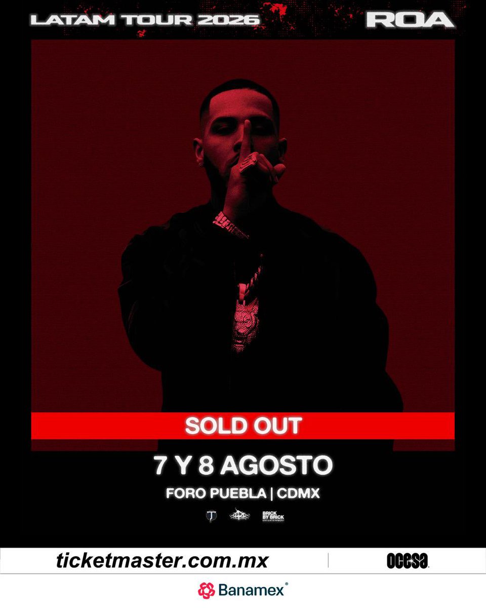 ocesa_total's tweet photo. 💥¡ROA es SOLD OUT este 7 y 8 de agosto en el Foro Puebla!💥🐺 https://t.co/KfruFa2AXg