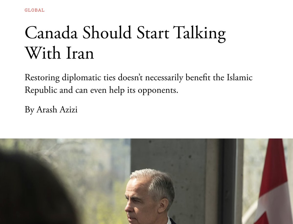 arash_tehran's tweet photo. Should Canada re-establish diplomatic ties with Iran like Mark Carney suggested?

My fellow anti-regime Iranian-Canadians often say NO. But I think the answer should be YES.

I wrote why. Let me know what you think! https://t.co/7SMoDsAD8Z