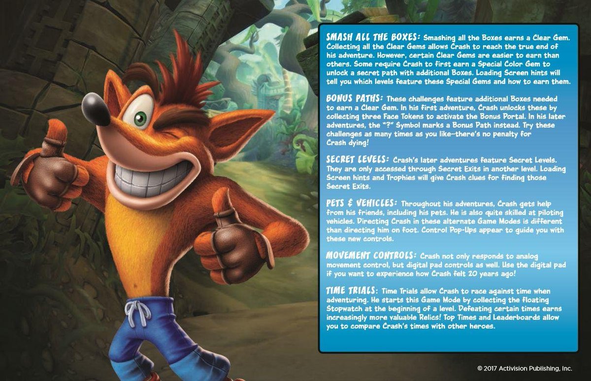 danyq94's tweet photo. Here's a fun and little piece of #CrashBandicootLore

These are the #CrashBandicoot N. Sane Trilogy review tips and tricks that were sent alongside review copies to press, influencers, and other recipients. (1/?) https://t.co/tqEeZ9o0ND