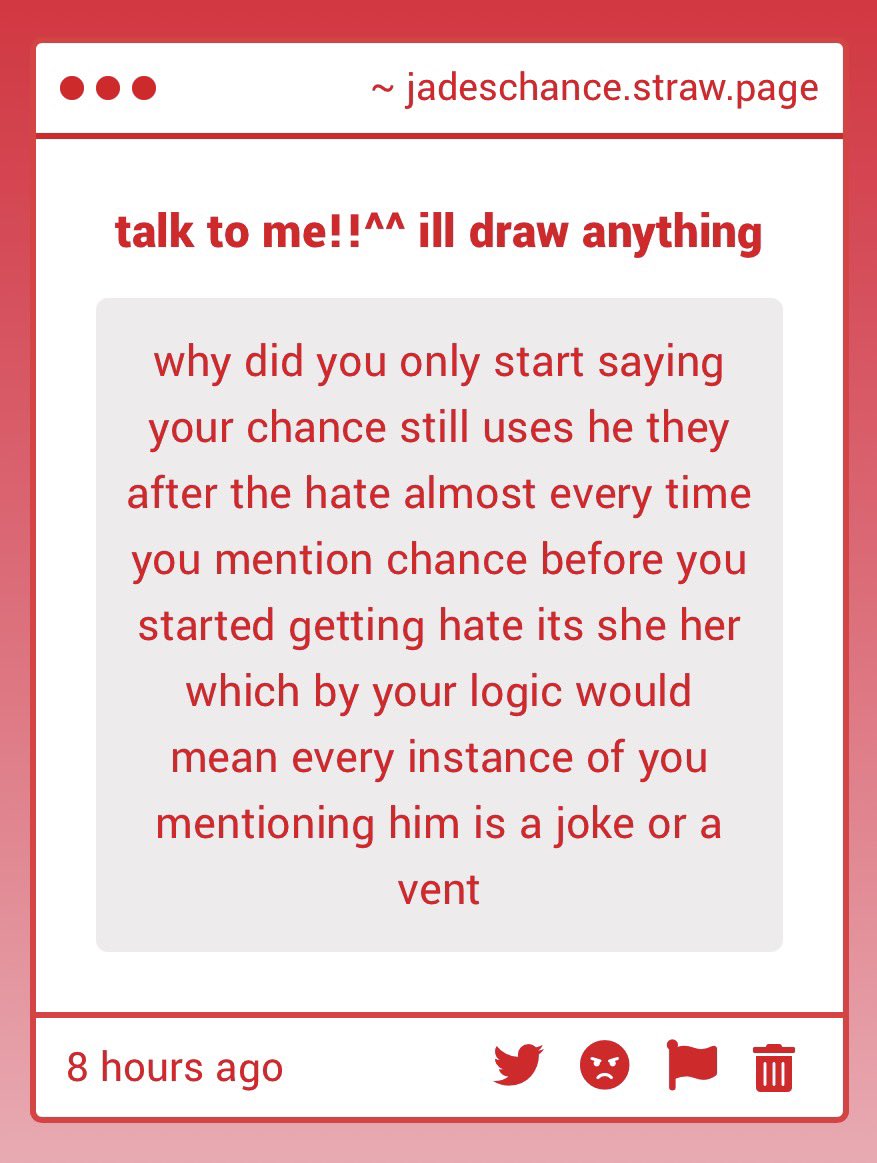 chancesOnlyFans's tweet photo. 1. in every instance ive used she its been when i feel closely related to her 

 2. i honestly dont care what you believe anymore stop hiding behind strawpage anonymous if ur gonna constantly talk shit https://t.co/buokQoJ5w2