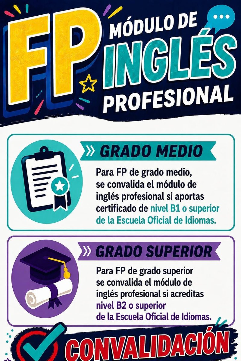 EOI_SierraNorte's tweet photo. ¿Sabías que el único título convalidable para el Módulo de Inglés Profesional de Grado Medio es el de la Escuela Oficial de Idiomas? Y el título de B2 de la EOI el Módulo de Inglés Profesional de Grado Superior FP.
Fuentes:
https://t.co/RwRGQ2OoGf
https://t.co/JxIRpb8xYl.. https://t.co/GRyANxfq7t
