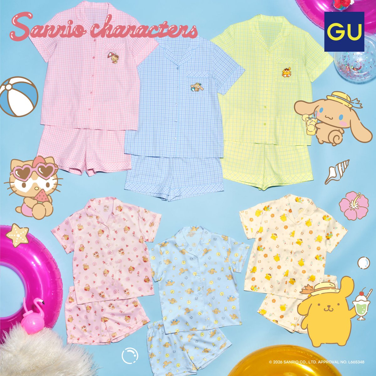 sanrio_news's tweet photo. #ジーユー からサンリオキャラクターズの新作アパレルが登場！
今回はパジャマ（WOMEN･KIDS）とTシャツ（KIDS）がラインナップ☆
ビーチで思いっきり遊んで日焼けしたキティたちがかわいい♡
7/13（月）全国のジーユー店舗、オンラインストアで発売☆
チェックしてね♪
https://t.co/OP0gd07OGk
#GU https://t.co/SpGkMtpHC5