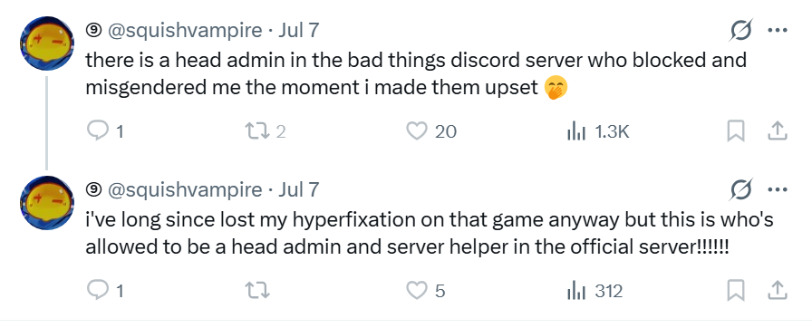 deadacc0103's tweet photo. Hello all I am unprivating in response to these claims @/squishvampire has made , I want to clear the air on what happened as this is becoming borderline harassment &amp; seems to be getting traction. Thread ; read more below. #badthings #Badthingsroblox https://t.co/RuYfsTDILH