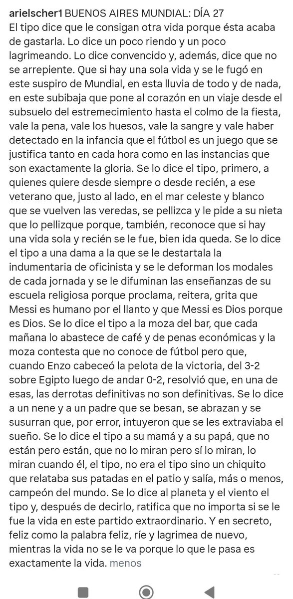 davidaguirre1's tweet photo. Cuándo Ariel Scher escribe hay que leerlo pero sobre todo disfrutarlo porque de su pluma nacen cosas maravillosas. Y ese vínculo formidable que logra plasmar entre el fútbol y la vida es único. 

No se pierdan esto. https://t.co/Fpp0MZvfIe
