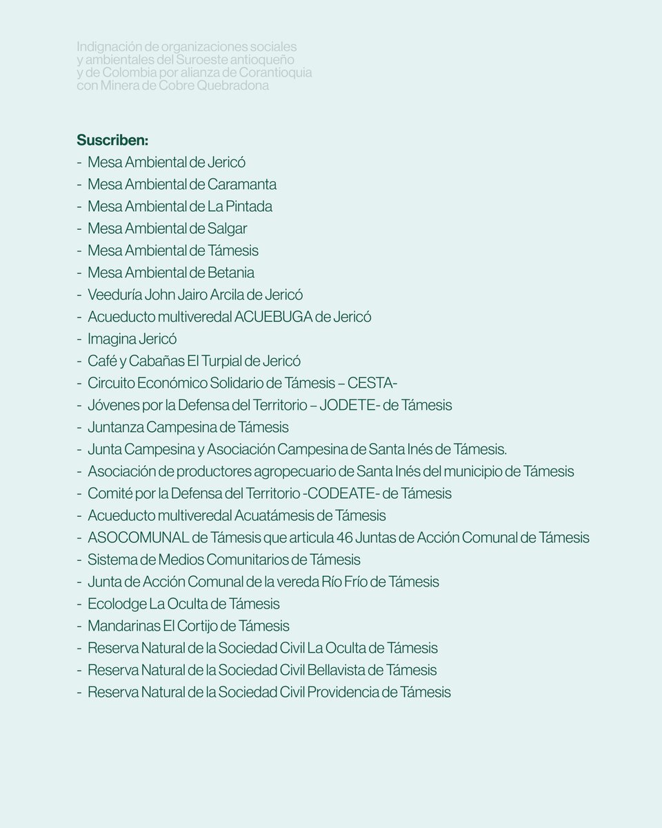 cjlibertad's tweet photo. @Linavelasqueze @Movicecol @Ccajar @ANLA_Col @MinAmbienteCo @Corantioquia @PGN_COL @DefensoriaCol @Human_Conet @IPCoficial 💧 La defensa del agua, los territorios y las comunidades exige instituciones públicas libres de intereses corporativos.

📄 Conoce el pronunciamiento completo en nuestra página web.

#DefensaDelTerritorio #AguaSíMinaNo #FueraAngloGold https://t.co/Hfo5jSCzhk