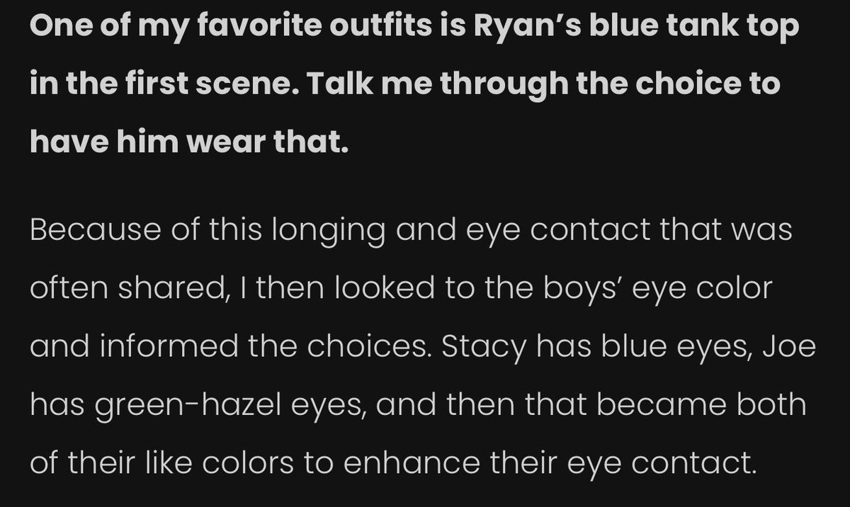 slytherinalexx's tweet photo. Also love Leviticus used costume colour choices to reflect their internal turmoil and evolution.
Ryan started blue and Naim in green to match their eye colour (blue and hazel-green).
Ryan exposed more skin, radiating confidence. Naim hidden in layers but he gained confidence because of Ryan.
Later Naim moves into darker colours because he internalized the monster in himself. But entity Ryan is in lighter colour looking almost like an ethereal angel.
Every decision and choice in this movie is so precise and intentional.
