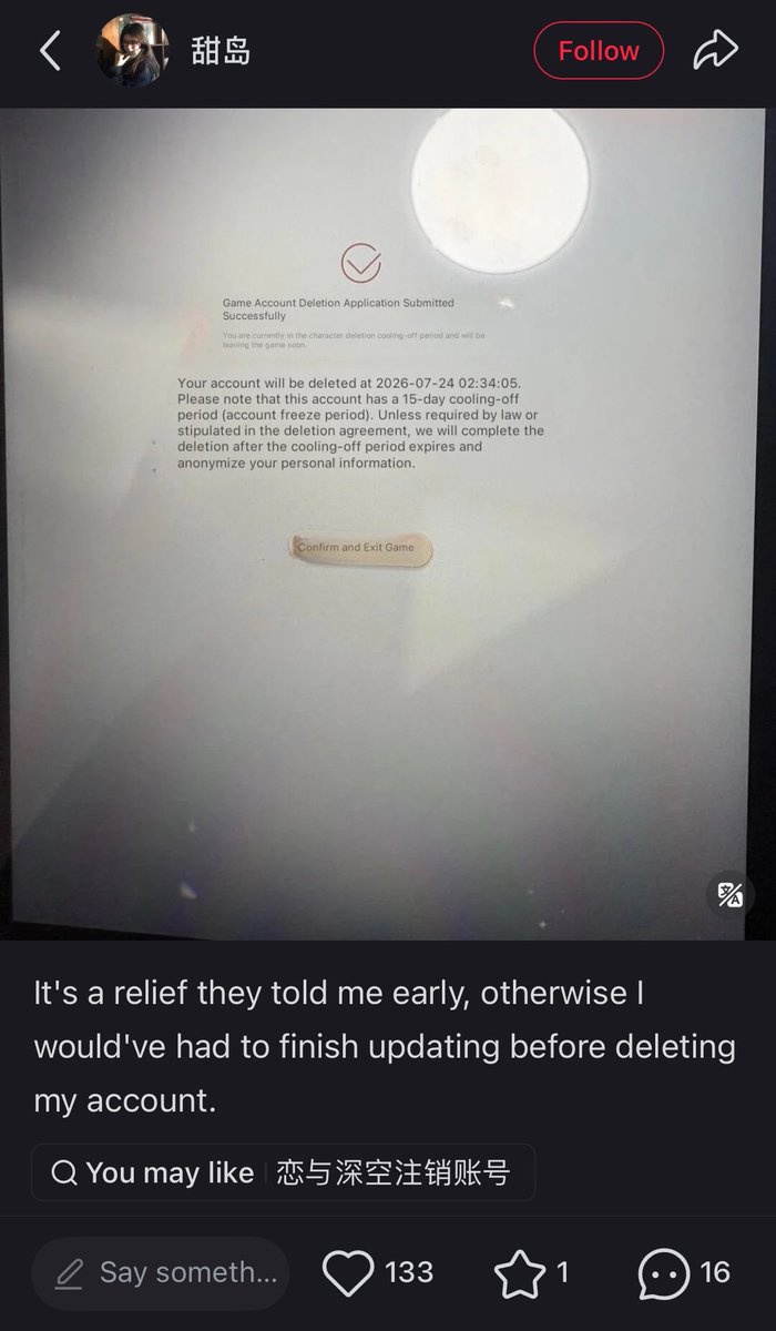 doer00_'s tweet photo. I’m seeing a lot of players on xhs deleting their accounts damn you infold you’ve completely ruined lads for everyone 😭 https://t.co/7cuydyFev4