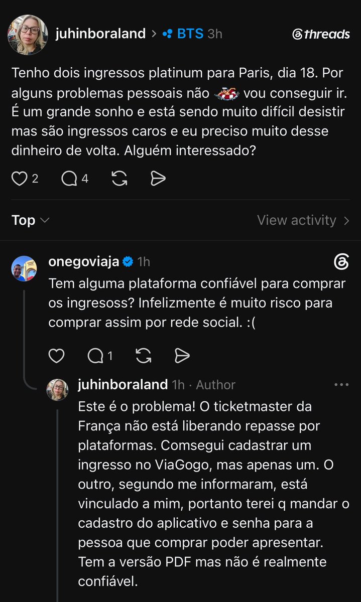 kookie_center's tweet photo. Eu não sei bem quem mencionar mas essa conta está tentando vender ingresso para o BTS pra Paris várias vezes já no threads https://t.co/xr6j5eJv2N