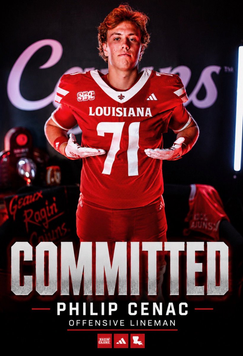 Philip_Cenac's tweet photo. I am excited and blessed to say I will be continuing my football career at the Univeristy of Louisiana! Thank you to all who helped me achieve this great opportunity! GEAUX CAJUNS🌶️🌶️🤟🤟 https://t.co/l2ZVrgPNsc