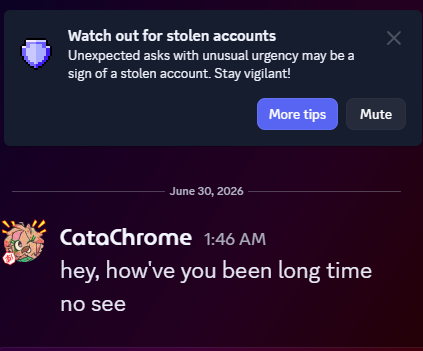 Teevz's tweet photo. I am resorting now to publicly posting as all attempts to reach support has done nothing. There is a phishing scam that is currently compromising accounts, including my friends account.

(PLEASE READ, LIKE AND SHARE THIS AROUND)  

Evidence in thread🧵
@discord @discord_support https://t.co/TvMKUpGrwi