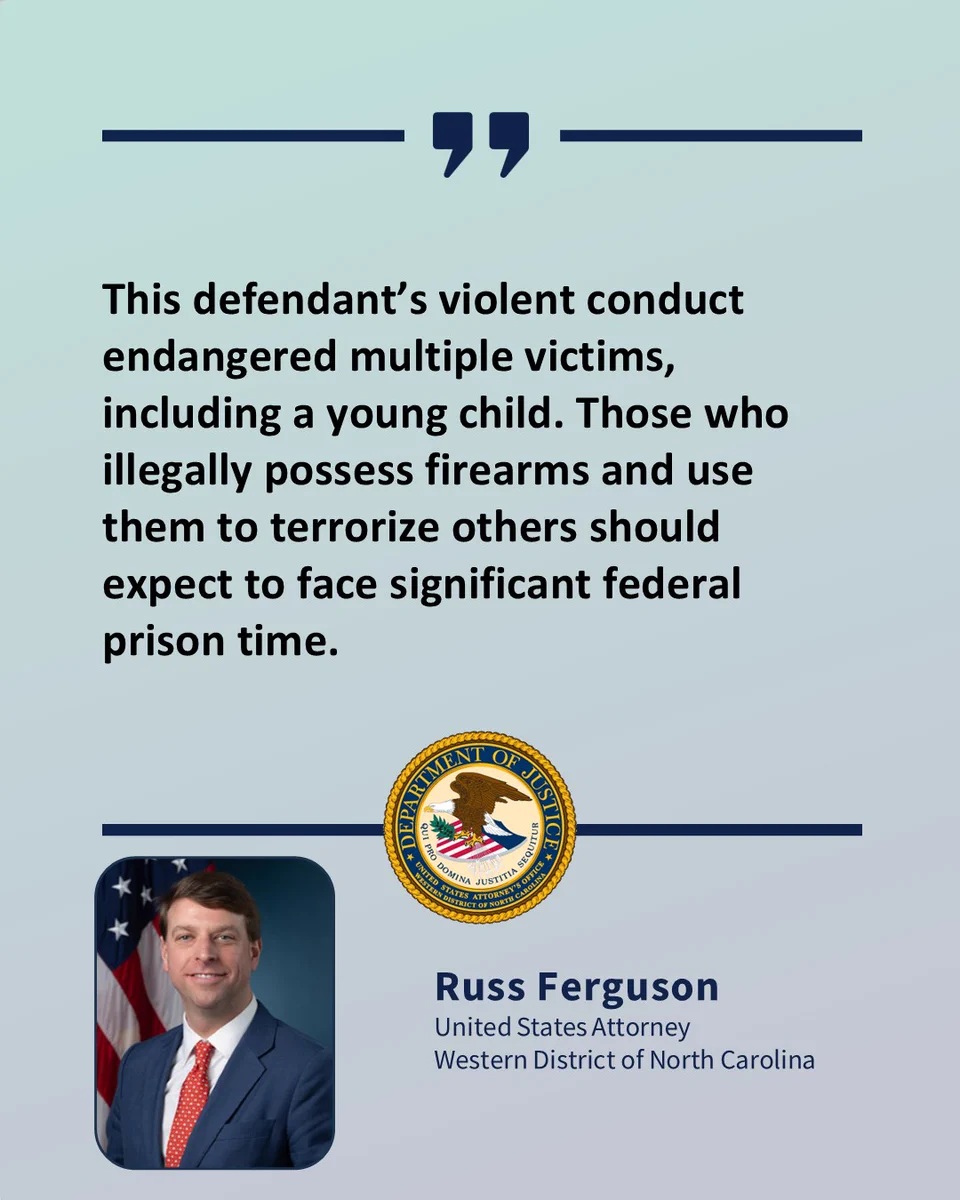 U.S. Attorney Russ Ferguson quote: “This defendant’s violent conduct endangered multiple victims, including a young child. Those who illegally possess firearms and use them to terrorize others should expect to face significant federal prison time.”