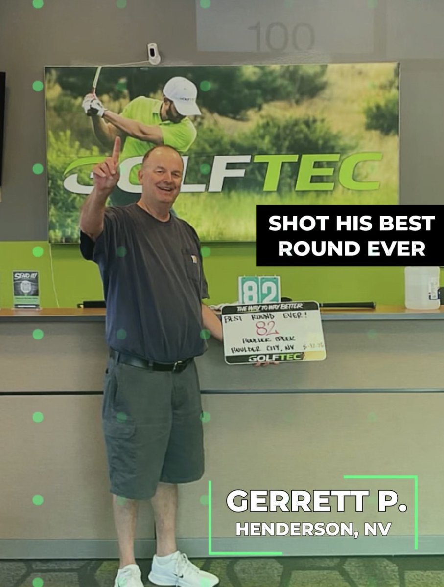 GOLFTEC's tweet photo. Student Success Story 📈
Garrett fired a personal-best 82 at Boulder Creek GC after improving 10–12 strokes at GOLFTEC Henderson.
Consistency, patience, and hard work paying off. Next stop: breaking 80 
#GOLFTEC #StudentSuccess #PlayBetter https://t.co/K2TuZD9SUB