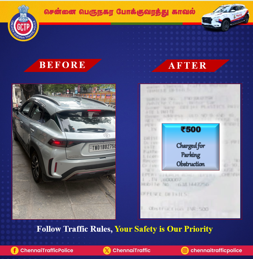 ChennaiTraffic's tweet photo. @venky210 Your tweet was verified and action taken. 
#NoParking #zebra #TrafficSigns #RoadSigns #DoNotDrinkAndDrive #NeverOffDuty #InPublicService #NoHonking #YourSafetyOurPriority https://t.co/PnXtV6HdoR