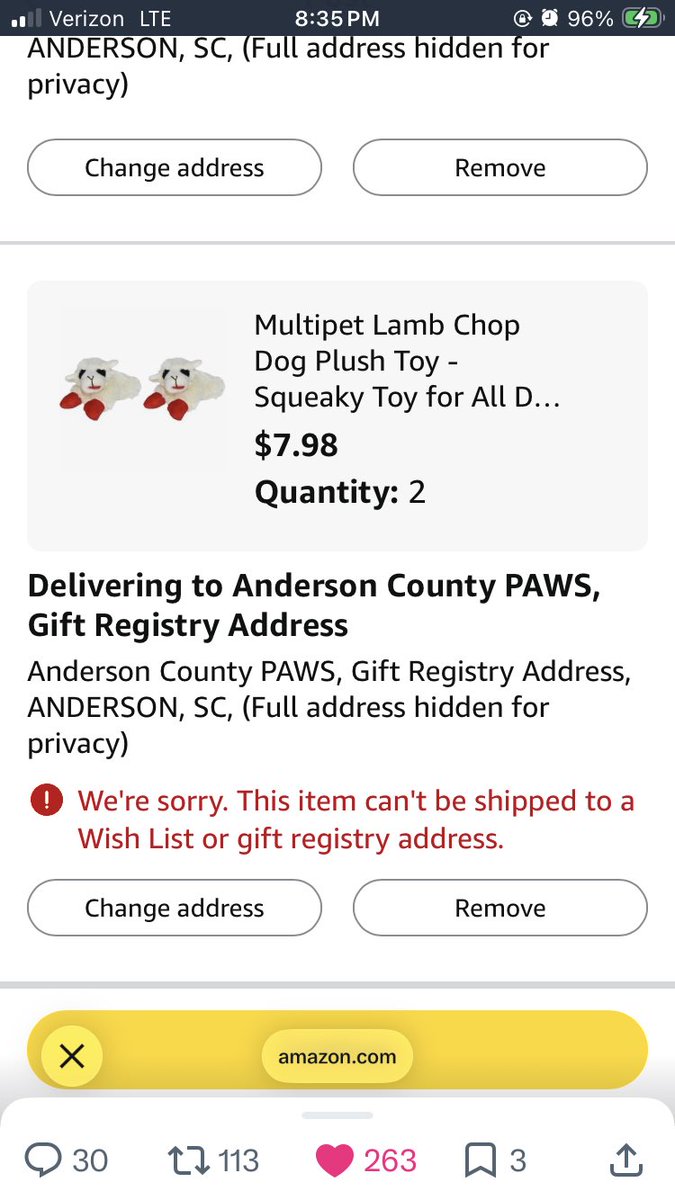 KimKpady's tweet photo. @Penny_Lane_Pup I’m trying to order and this message popped up 🤷‍♀️😢 https://t.co/QeSrqeysRr