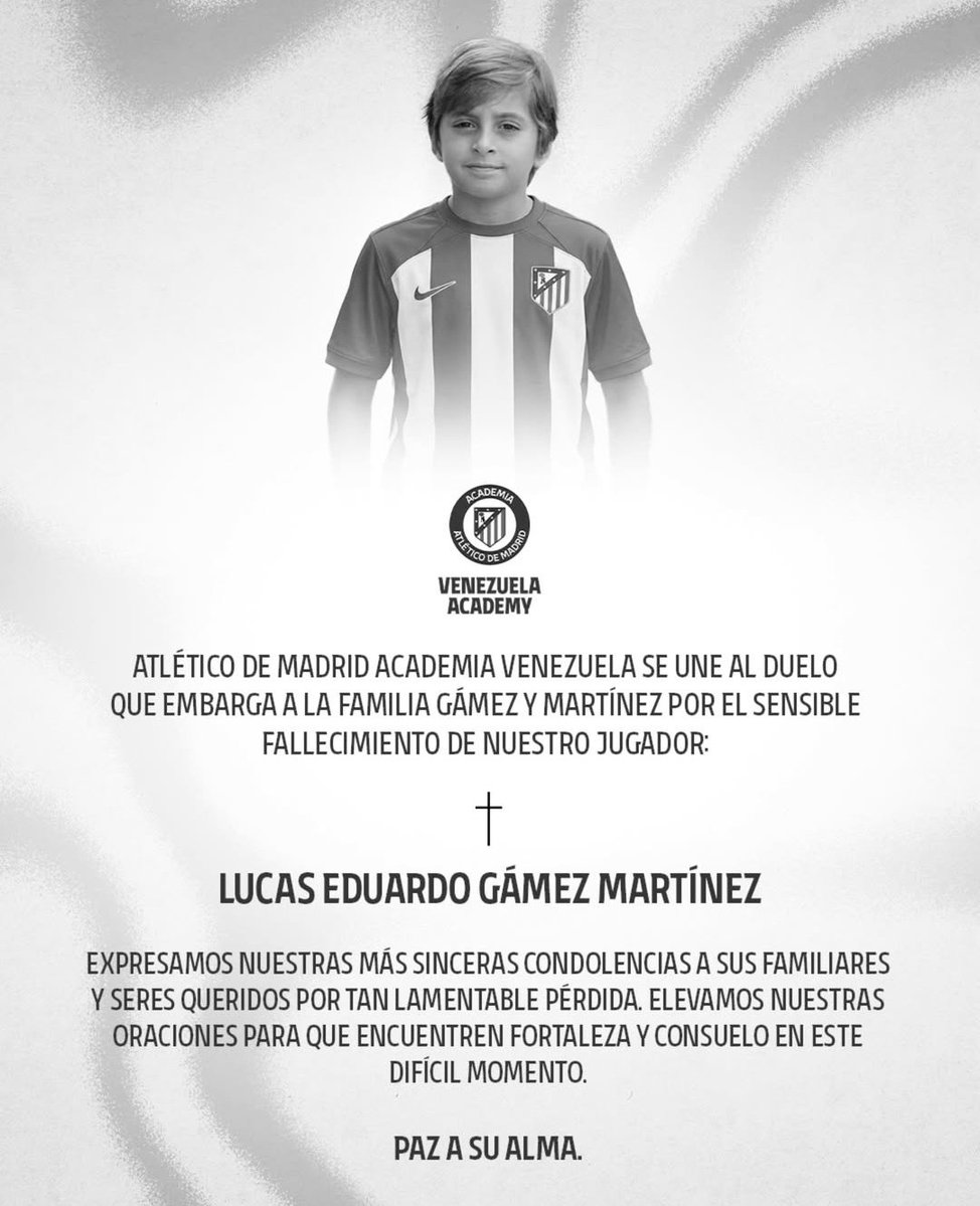 BettCovenant's tweet photo. De nuevo, Twitter Atleti, si pueden difundir. No sabía que el niño Lucas era de la Academia venezolana del @Atleti Por favor que este mensaje le llegue al club y a @AtletiAcademia para que lo difundan en sus redes. En paz descansen él y todas las víctimas de los terremotos. https://t.co/3HIyMI9baK