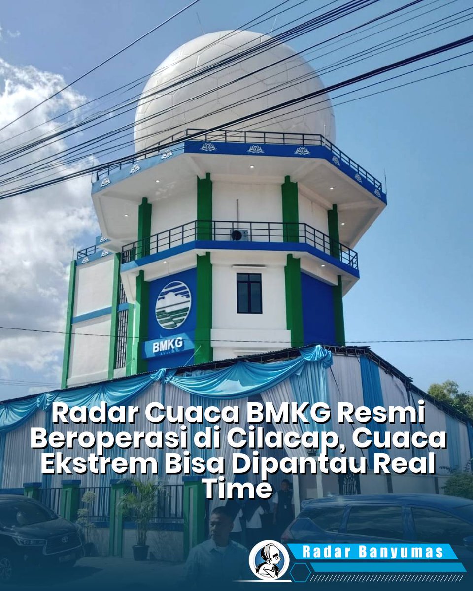 radarmasnetwork's tweet photo. Radar Cuaca BMKG resmi beroperasi di Cilacap! Fasilitas ini akan memantau cuaca ekstrem secara real time, mendukung nelayan, dan meningkatkan mitigasi bencana. #BMKG #Cilacap #CuacaEkstrem 238 https://t.co/VfamFjykgz