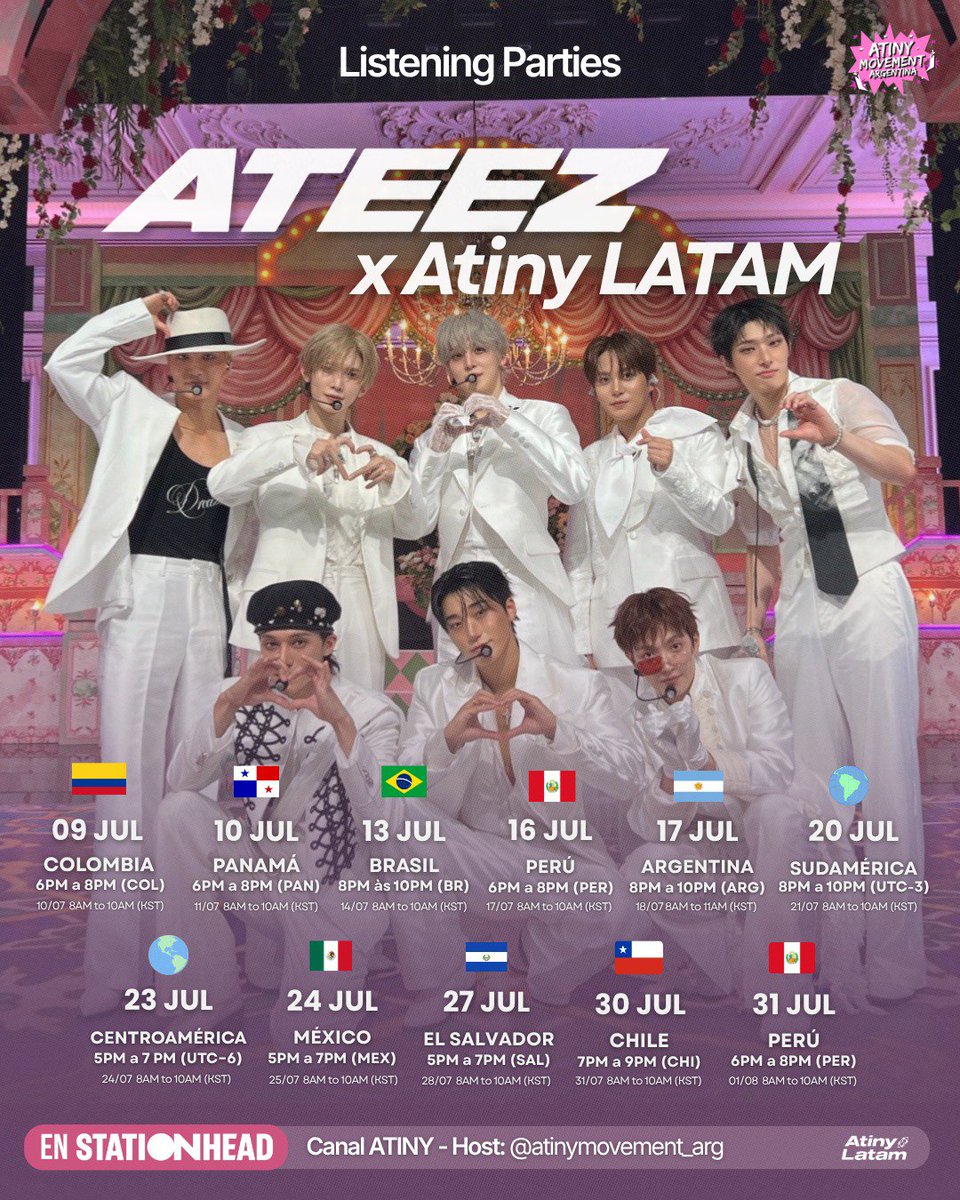 AtinyMovementAR's tweet photo. 🌎 | ATINY LATAM LISTENING PARTY en Stationhead ✨🎧

¡ATINY!  Del 02/07 al 31/07 estaremos realizando Listening Parties especiales en Stationhead junto a fanbases de distintos países de LATAM 🌎🎶

Cada día un país será host y, además de hacer stream de 'Golden Hour: Part.5', compartiremos un poquito de nuestra cultura: canciones populares, artistas locales, clásicos y recomendaciones de cada lugar ❤️‍🔥
