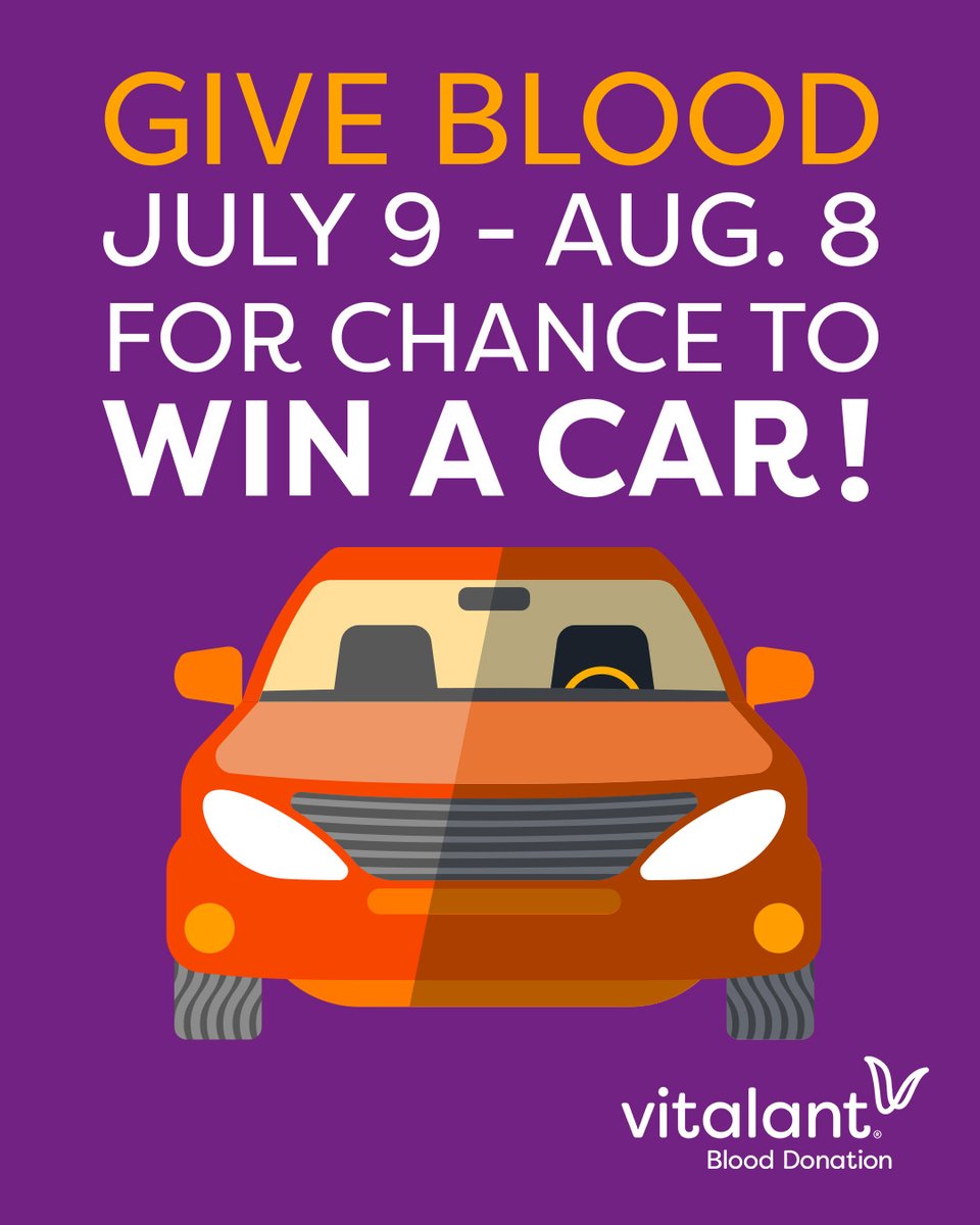 vitalant's tweet photo. A critical shortage of type O blood means patients need donors now. Donate July 9 through Aug. 8 and you'll automatically be entered for a chance to win a car valued up to $30,000. Schedule your appointment: https://t.co/OYISzrkm5g https://t.co/lR1Vl0thsM