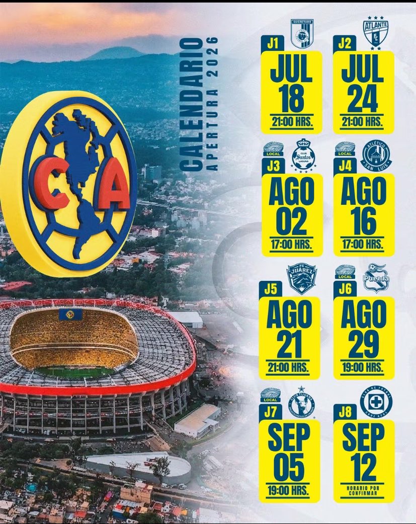 camericaupdates's tweet photo. Aquí les dejo el calendario oficial de la Apertura 2026  #americatwt https://t.co/dUyGo9xShC