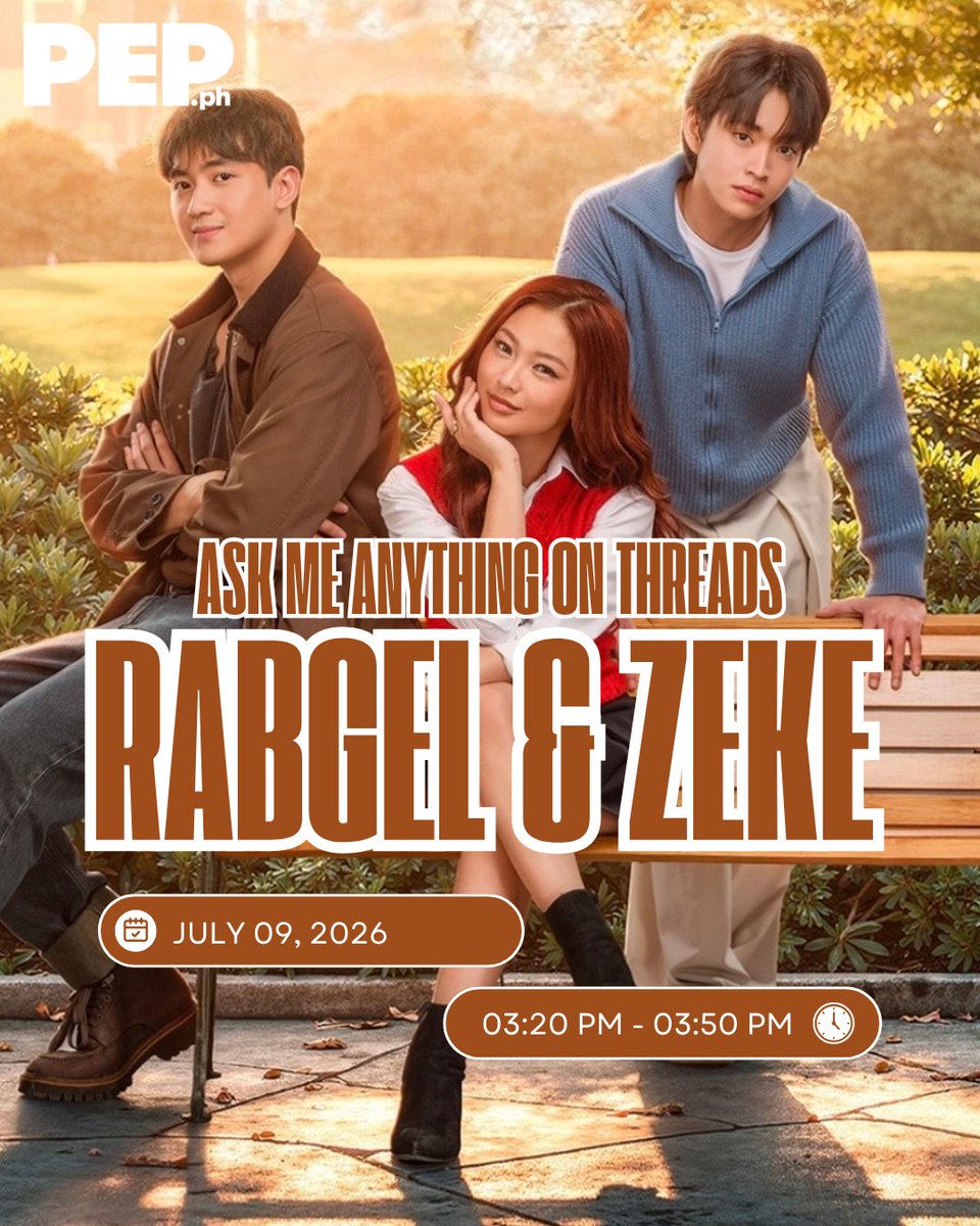 PEPalerts's tweet photo. Got questions for RabGel? 🔥

Join Rabin Angeles, Angela Muji, and Zeke Polina for a Threads AMA today!

🗓️ July 9, 2026
🕞 3:20 PM–3:50 PM

Ask here: https://t.co/3i9q6VdlxK

Then catch them answering live on Instagram Live! ✨ 

#RabGel #ZekePolina #PEPSocial #PEPAly https://t.co/mYd4NMYEmZ