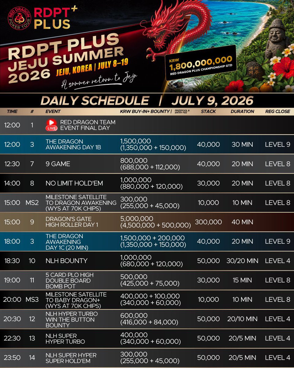 📅 7月9日｜イベントスケジュール Red Dragon Team Eventは いよいよ