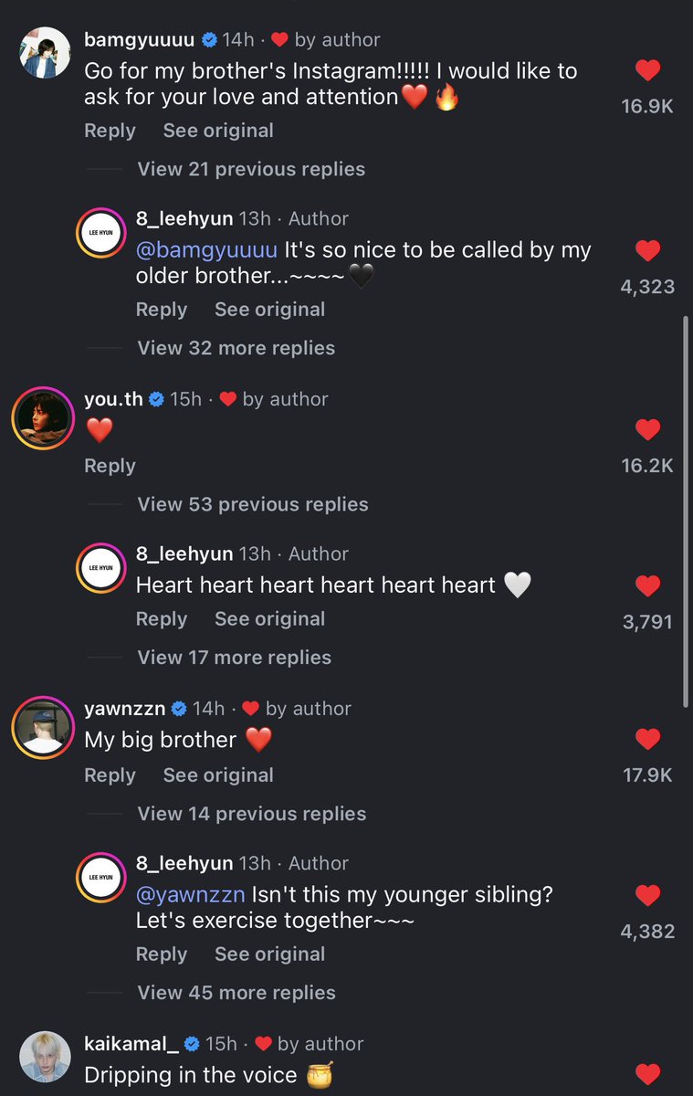Seokj4n3's tweet photo. They’re such supportive juniors 😭😭😭 all of txt along with Namjoon, Hobi, Jimin and JK are camping out in Lee Hyun’s comment section of his first post of his new IG account 🤣🤣🤣 I love my BH family 💜🩵 https://t.co/HbzHQXtKlY