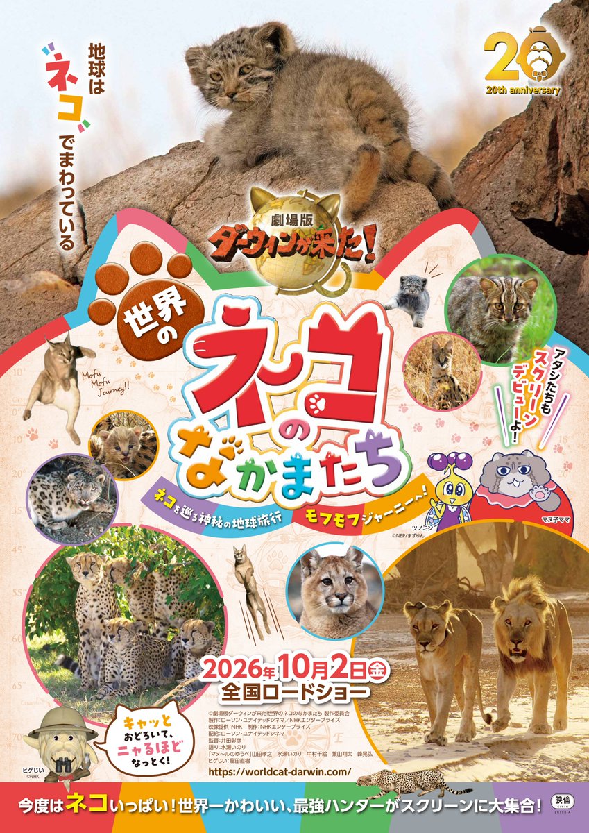 darwin_zoo's tweet photo. 🐈🐾🐈‍⬛🌟🐈🐾🐈‍⬛🌟
２０周年記念作品
劇場版 #ダーウィンが来た！
世界のネコのなかまたち
10/2(金)全国公開
🐈🐾🐈‍⬛🌟🐈🐾🐈‍⬛🌟

今度はネコいっぱい！

ネコを巡る神秘の地球旅行
モフモフジャーニーへ
レッツラゴー！
ฅ^•ﻌ•^ฅ
https://t.co/xJW4opOJ5U

#劇場版ネコダーウィン https://t.co/lcaCirYgYt