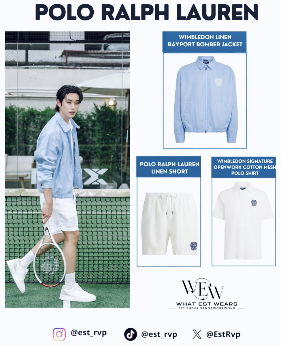 whatestwears's tweet photo. [ #WHATESTWEARS ]

— #est_rvp @EstRvp 🦈

Dressing: @ralphlauren @poloralphlauren 

The Ralph Lauren style tradition pays tribute to the timeless sophistication of tennis.

Polo Ralph Lauren X Wimbledon Linen Bayport Bomber Jacket features a light blue colorway and embroidered tennis-inspired crest.

Polo Ralph Lauren 15cm Linen Short in Ceramic White.

Polo Ralph Lauren Wimbledon Signature Openwork Cotton Mesh Polo Shirt in Deckwash White.

#RalphLauren @RalphLauren
#PoloRalphLauren 
#RLTennis #Wimbledon