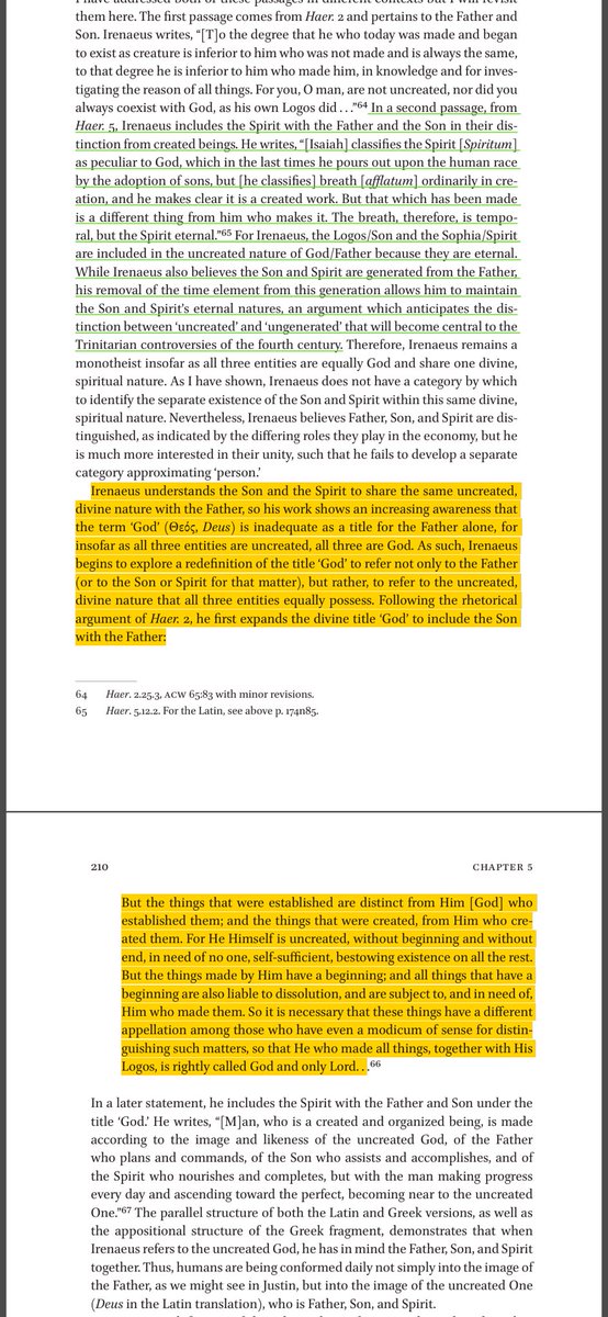 tewahed0's tweet photo. People need to stop parroting what others say and should research (honestly) instead. Read the recent scholarship on Irenaeus and IRENAEUS HIMSELF. (See pic #1 + #2 is ‘God and Christ in Irenaeus’, Anthony Briggman while #3 and #4 is ‘Irenaeus on the Trinity’, Jackson Lashier) https://t.co/xGG7w1SDQt