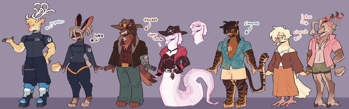bubbagumfloat's tweet photo. sorry these are so long but it's the only way i could fit everyone... but i finished all my ow furry design refs yesterday finally and i'm so happy with how they turned out :3 + my af card #overwatch #artfight https://t.co/roWS4PiZjm