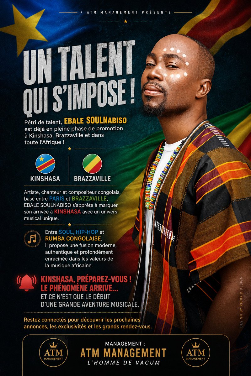 KinshasaNimambo's tweet photo. 🔥 UN TALENT QUI S'IMPOSE ! 🔥

🎤 Pétri de talent, EBALE SOULNABISO est déjà en pleine phase de promotion à Kinshasa, Brazzaville et dans toute l'Afrique !

Artiste, chanteur et compositeur congolais, basé entre Paris et Brazzaville, EBALE SOULNABISO https://t.co/OrNq6tJsPo