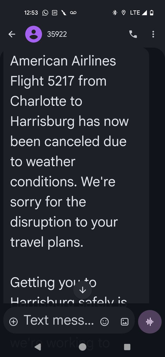 TJSgrignoli's tweet photo. @AmericanAir Crazy. No transparency. Just lies . Proof it was a crew issue. Didn't give us a hotel. Now may be stuck overnight again! https://t.co/AbHbplQtug
