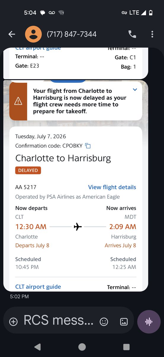 TJSgrignoli's tweet photo. @AmericanAir Crazy. No transparency. Just lies . Proof it was a crew issue. Didn't give us a hotel. Now may be stuck overnight again! https://t.co/AbHbplQtug