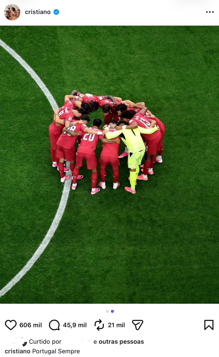 futebol_info's tweet photo. 🇵🇹 Post de Cristiano Ronaldo nas redes sociais após a eliminação de Portugal na Copa do Mundo:

“Portugal sempre.” https://t.co/RoFW0kVtss