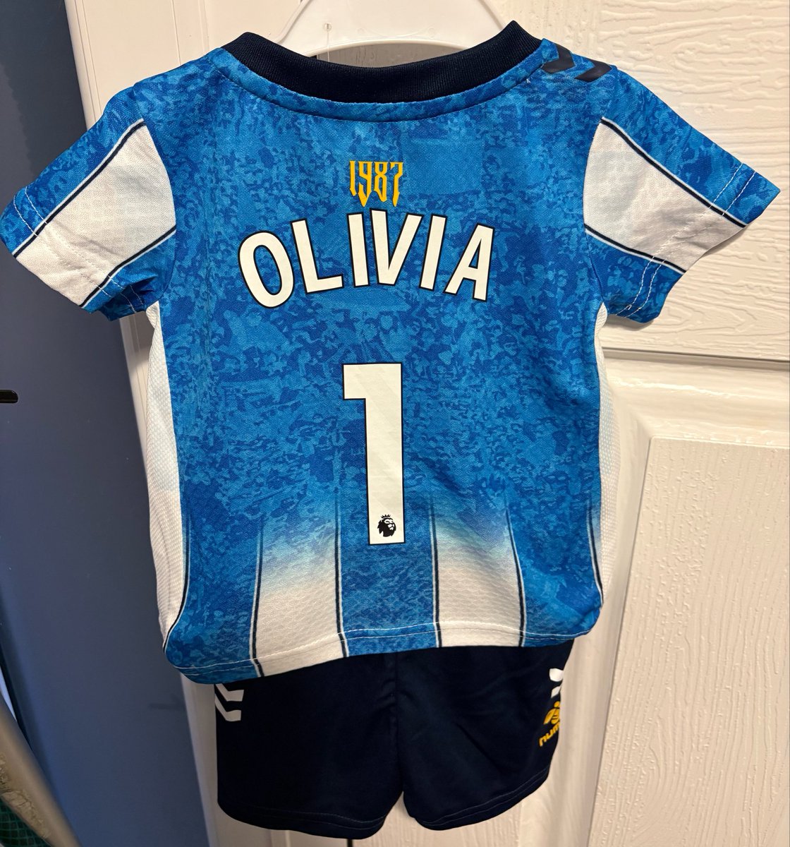 LeeSatchwell's tweet photo. @Coventry_City spent just shy of £80 on my newborn daughter’s first kit and this is how it arrived. Print quality is awful and uncentered along with the butchered stitching. No idea what’s gone on with the left shoulder. What can I expect to be done to rectify? #PUSB #CCFC https://t.co/YacpIg5Stz