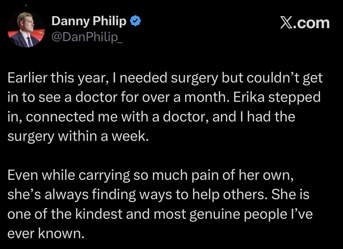 Michael_McCoyy's tweet photo. True character is revealed less by how someone treats people in public and more by how they treat people in private…where there are no cameras, no applause, and nothing to gain.

Those of us who have had the immeasurable privilege and profound blessing of knowing Erika, know that the woman you see publicly is exactly who she is behind closed doors.

James 1:12
Blessed is the man who remains steadfast under trial, for when he has stood the test he will receive the crown of life, which God has promised to those who love him.
