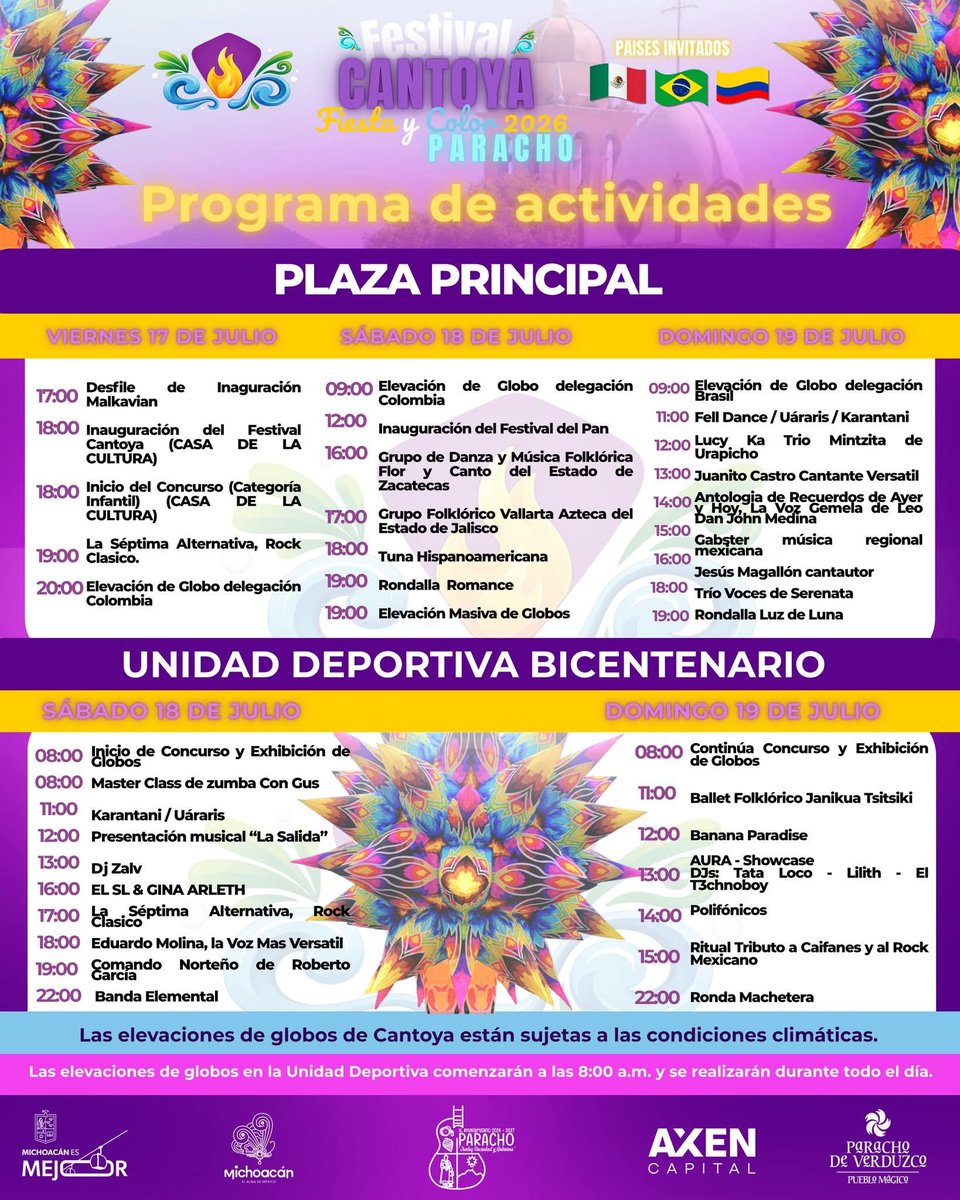 entradalibretv's tweet photo. 🦋 #Turismo
Te presentamos el programa general de actividades del #Festival Cantoya, Fiesta y Color 2026 que se desarrollará los días 17, 18 y 19 de Julio en el #PuebloMagico de #Paracho. https://t.co/VKJXzGwgxz