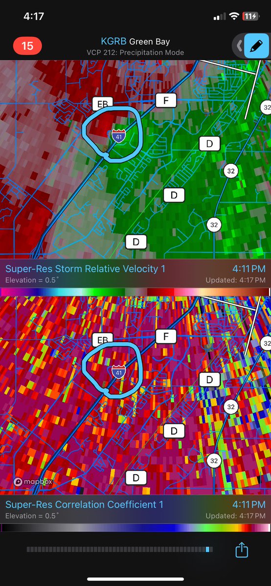 LoganFrey8's tweet photo. May have a weak tornado near De Pere, WI #wiwx https://t.co/7VPTMa181y