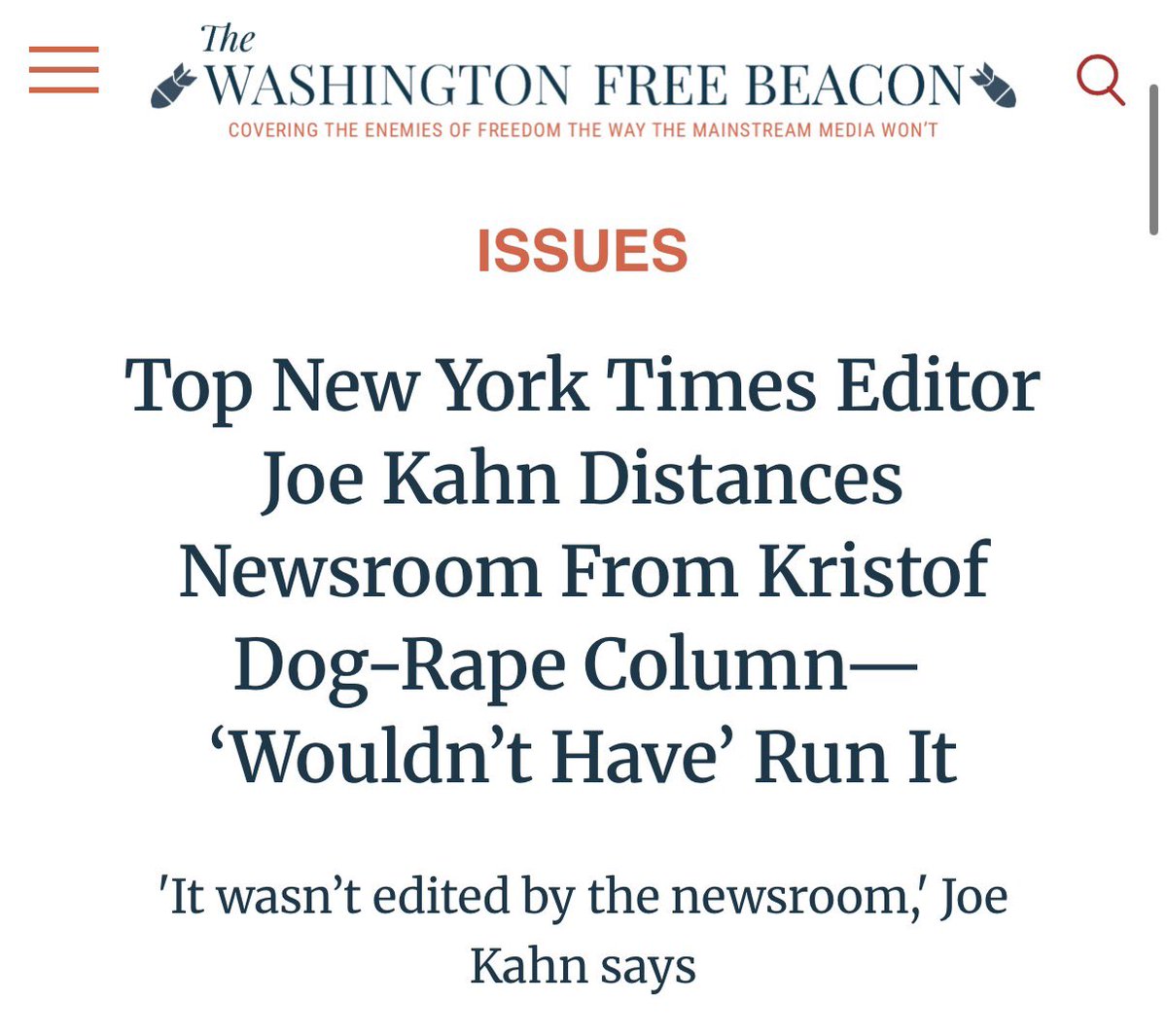 EYakoby's tweet photo. BREAKING: The highest-ranking news editor at the New York Times, executive editor Joe Kahn, is publicly distancing himself and the paper’s newsroom from Nicholas Kristof’s piece. https://t.co/sZHdlA8EuI