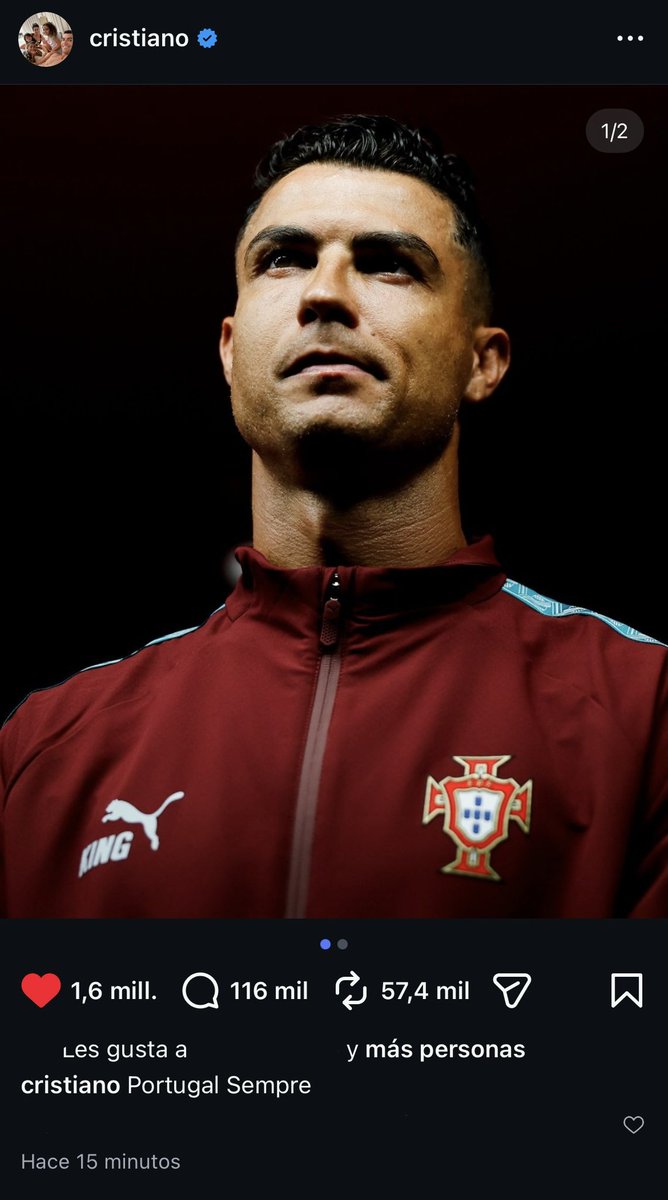 ESnomanu's tweet photo. Cristiano ha subido su primera publicación desde la eliminación de Portugal y ha tenido 116K comentarios de cariño y apoyo en 15 minutos. 

El mundo eligió a su ídolo. https://t.co/wBherpAAHV