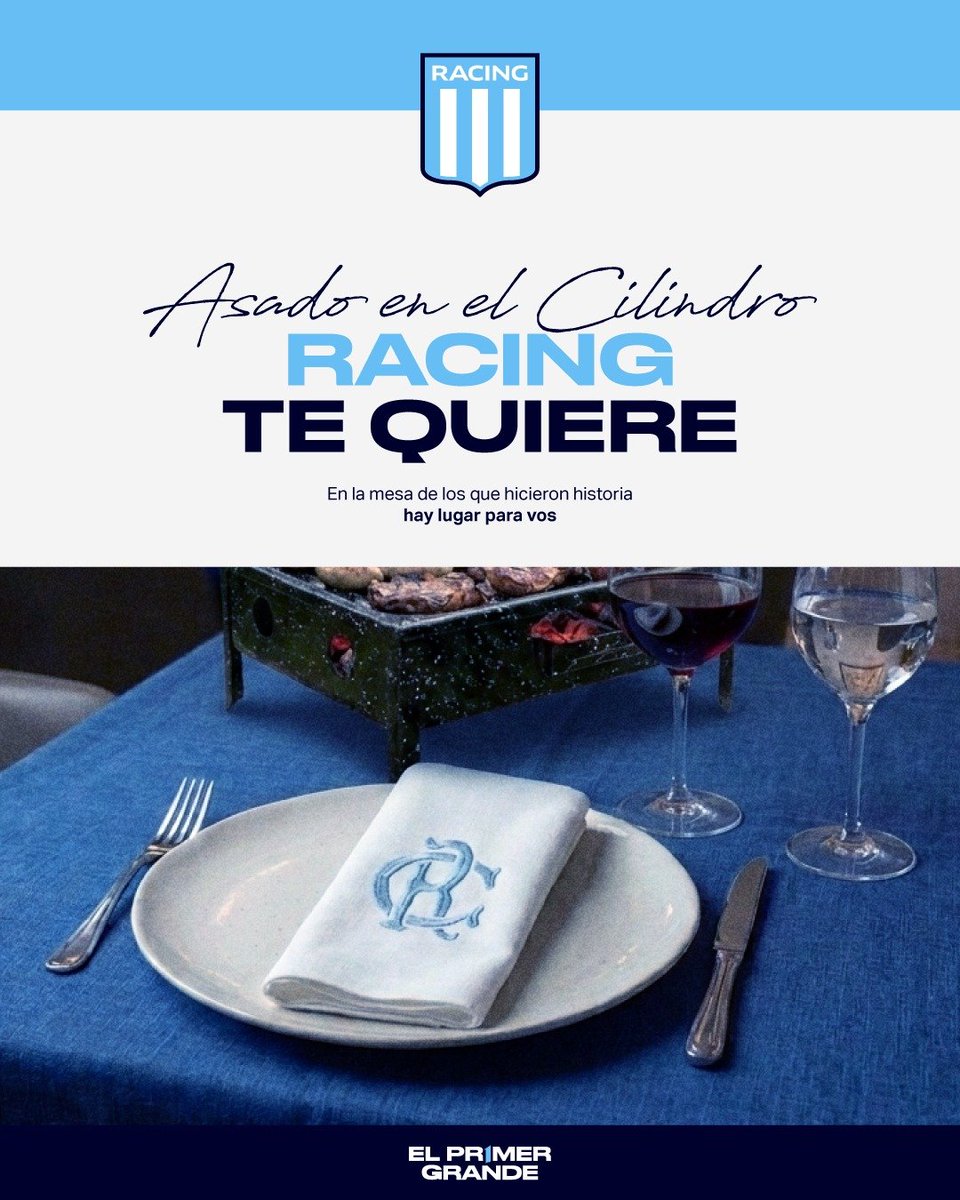RacingSocios's tweet photo. En la mesa de los que hicieron historia, hay un lugar para vos ✨

Participá de este sorteo exclusivo para venir al Cilindro el próximo 17/07 a disfrutar de un asado especial y algunas sorpresas que no vas a poder creer  😉🏆🥇 https://t.co/ngq2vgBAmt