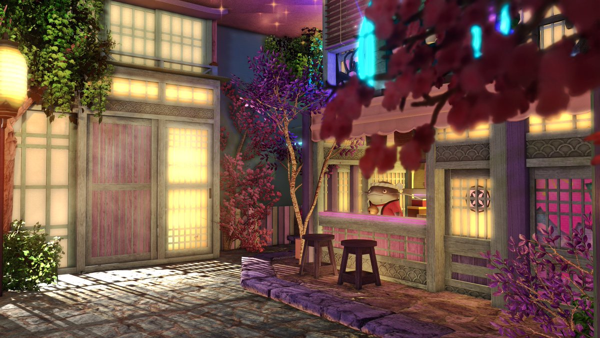MMHomesFFXIV's tweet photo. 🍡『Dango Drive 』🍡 
[Small]

A little street view inspired by vaporwave aesthetic ✨

#ff14housing #finalfantasyxiv #hgxiv #HousingEden #FF14ハウジング #ffxivhousing https://t.co/YEoYL5iecG