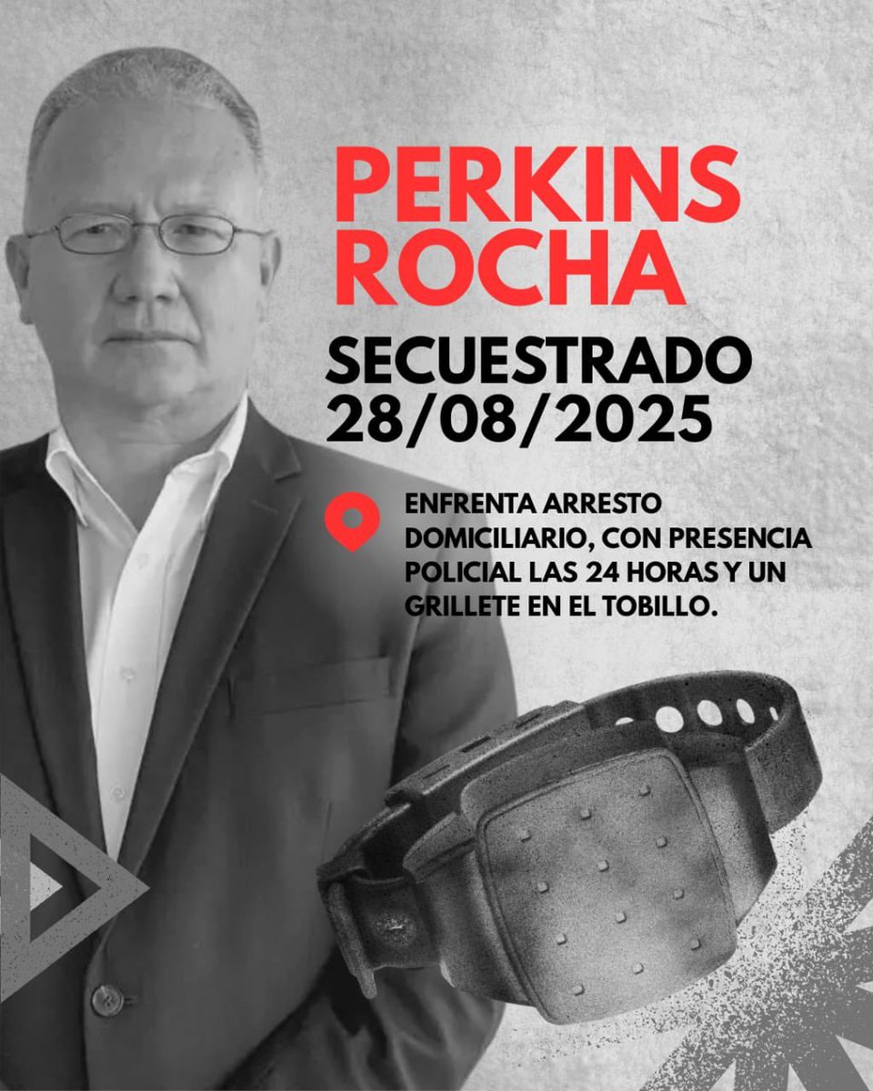 VenteDDHH's tweet photo. 🇻🇪 Hoy, Perkins Rocha sigue secuestrado por un régimen que criminaliza la verdad y la lucha democrática.

Perkins permanece privado de su libertad de manera injusta y siendo víctimas de violaciones a sus DDHH.  

Exigimos el cese inmediato de la persecución política y la libertad plena de todos los presos políticos.  

#QueSeanTodos 🇻🇪