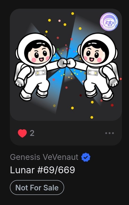 IIIRICANIII's tweet photo. The Lunar VeVenaut is a nod to the Apollo 11 Moon landing in 1969, when the first humans landed on the Moon. Pretty cool that this one is Mint #69 too. Sometimes the little details make a collectible even better. #VeVeStickerverse #VeVe #VeVeFam https://t.co/H3smP0jmg1