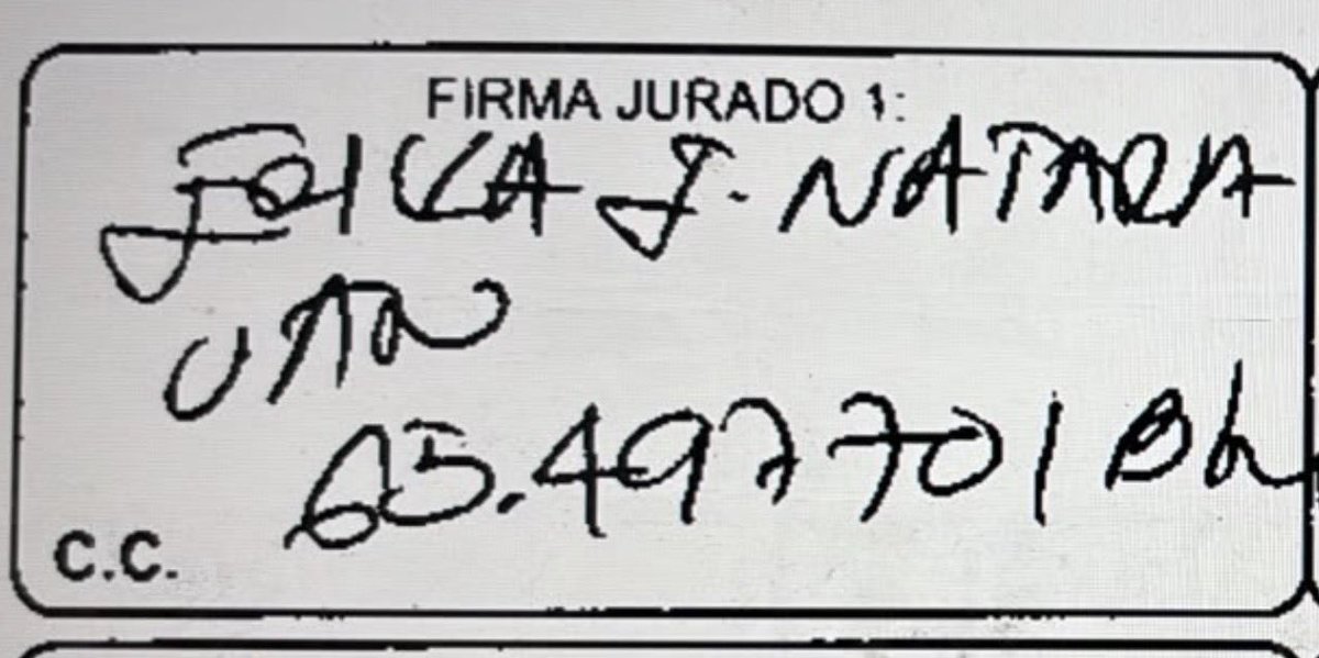 alejoocampog's tweet photo. Ingresen ustedes a la página de la registraduria e ingresen este número de cédula  de este jurado de votación donde dice lugar de votación y me dicen que les aparece. Está es la parte de un formulario E-14 donde firman los jurados https://t.co/61qxUgNxgi