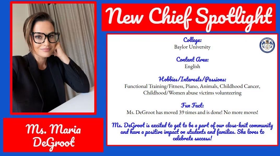 KHS_Chiefs's tweet photo. Please join us in welcoming Ms. Maria DeGroot to the Chiefs family! With 17 years of educational experience and a passion for mentoring, coaching, and serving others, Ms. DeGroot is excited to become part of the Kempsville community. https://t.co/4qR5ZIVL74