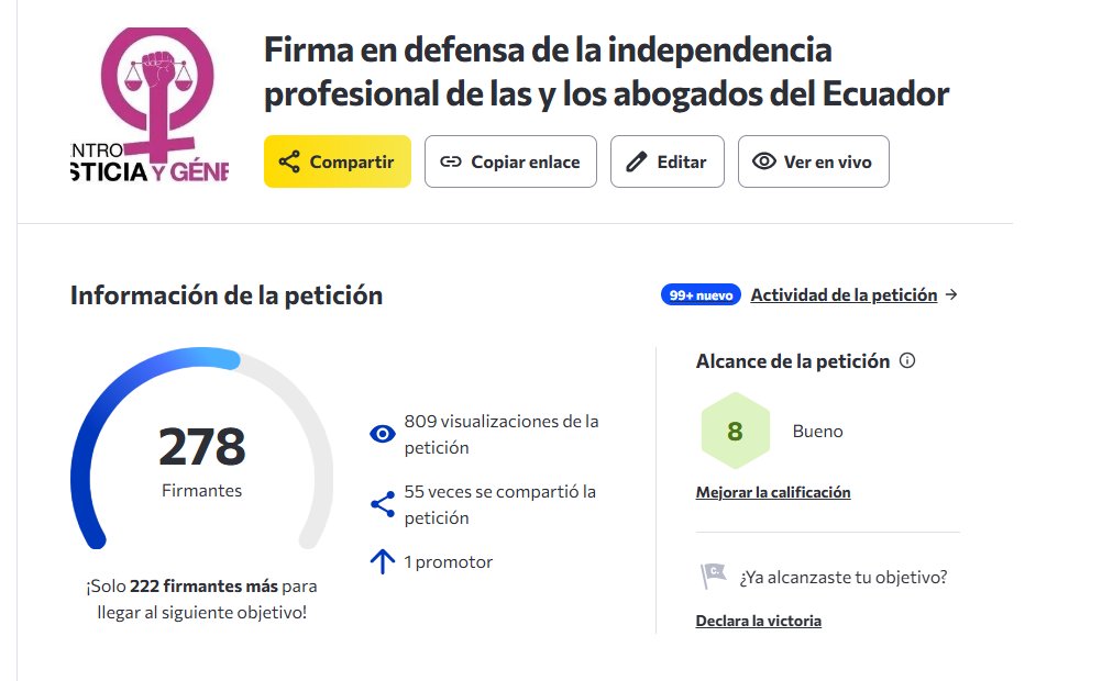 JusticiayGenEc's tweet photo. ¡Ya somos 278 personas unidas por la defensa de la independencia del ejercicio profesional de las y los abogados del Ecuador!

Súmate aquí: https://t.co/giL4qD7GtT https://t.co/PWkPRiM0z4
